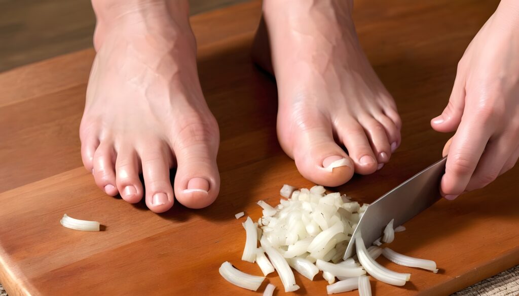 Pokroiła cebulę i położyła ją na stopach.  Od razu pozbyła się irytującego problemu, który nękał ją od lat Náhledový obrázek